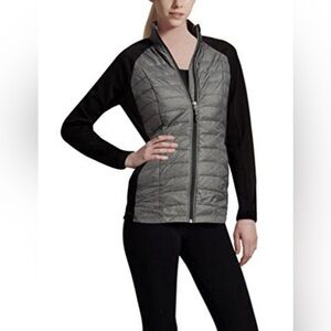 32 Degrees Women's Black and Gray Puffer Jacket Full Zip Jacket, Extra Large XL